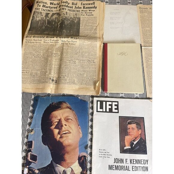 JFK Ephemera Lot -  Newspapers, Life Magazine, Memorial, Jackie O. Book Oswald - Picture 12 of 16